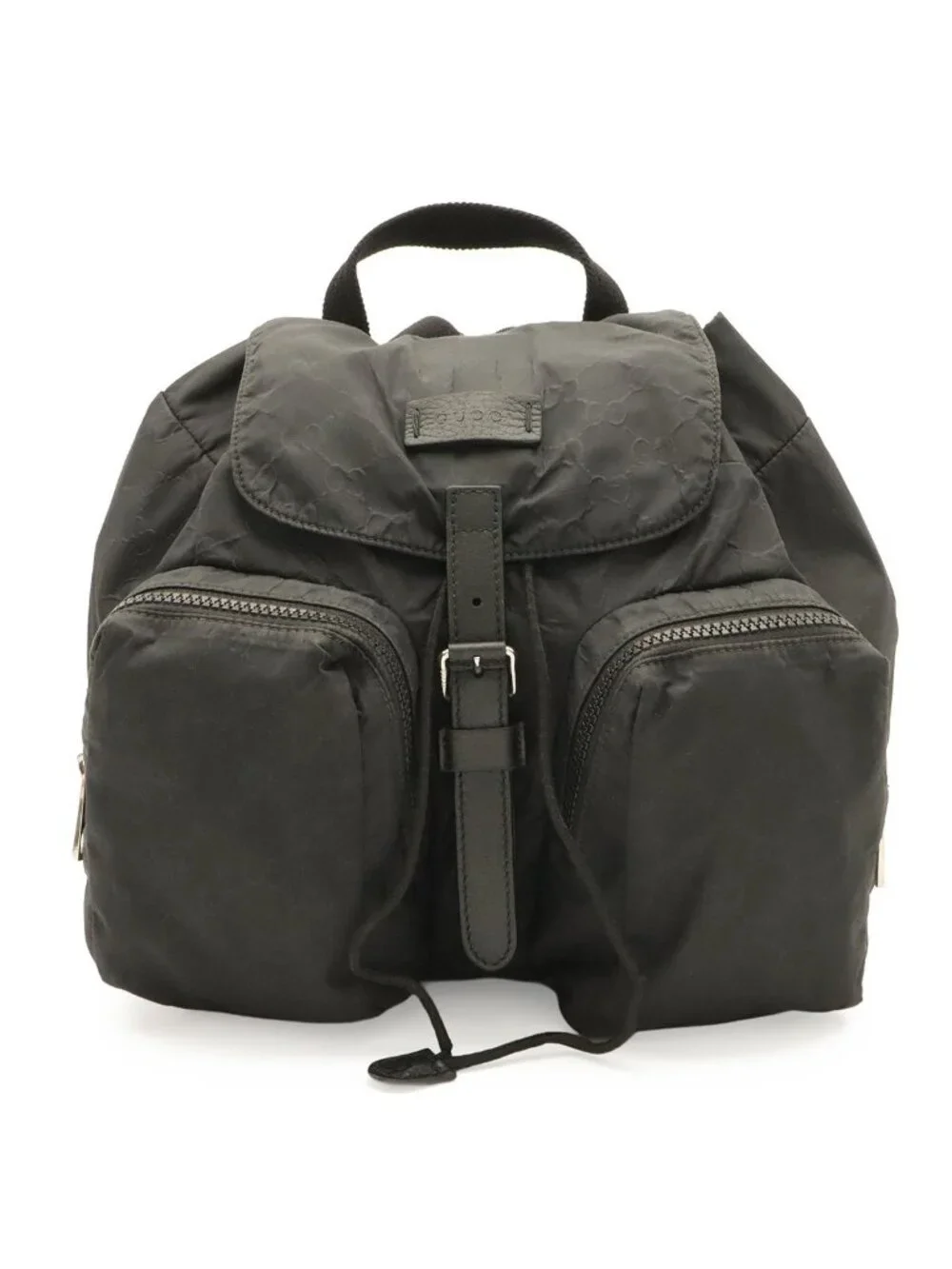 Gucci GG Nylon Backpack Leather Black Silver